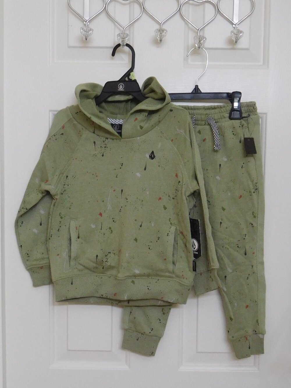 2pc Volcom Olive Paint Splatter Hooded Sweatshirt & Joggers Set sz 3t